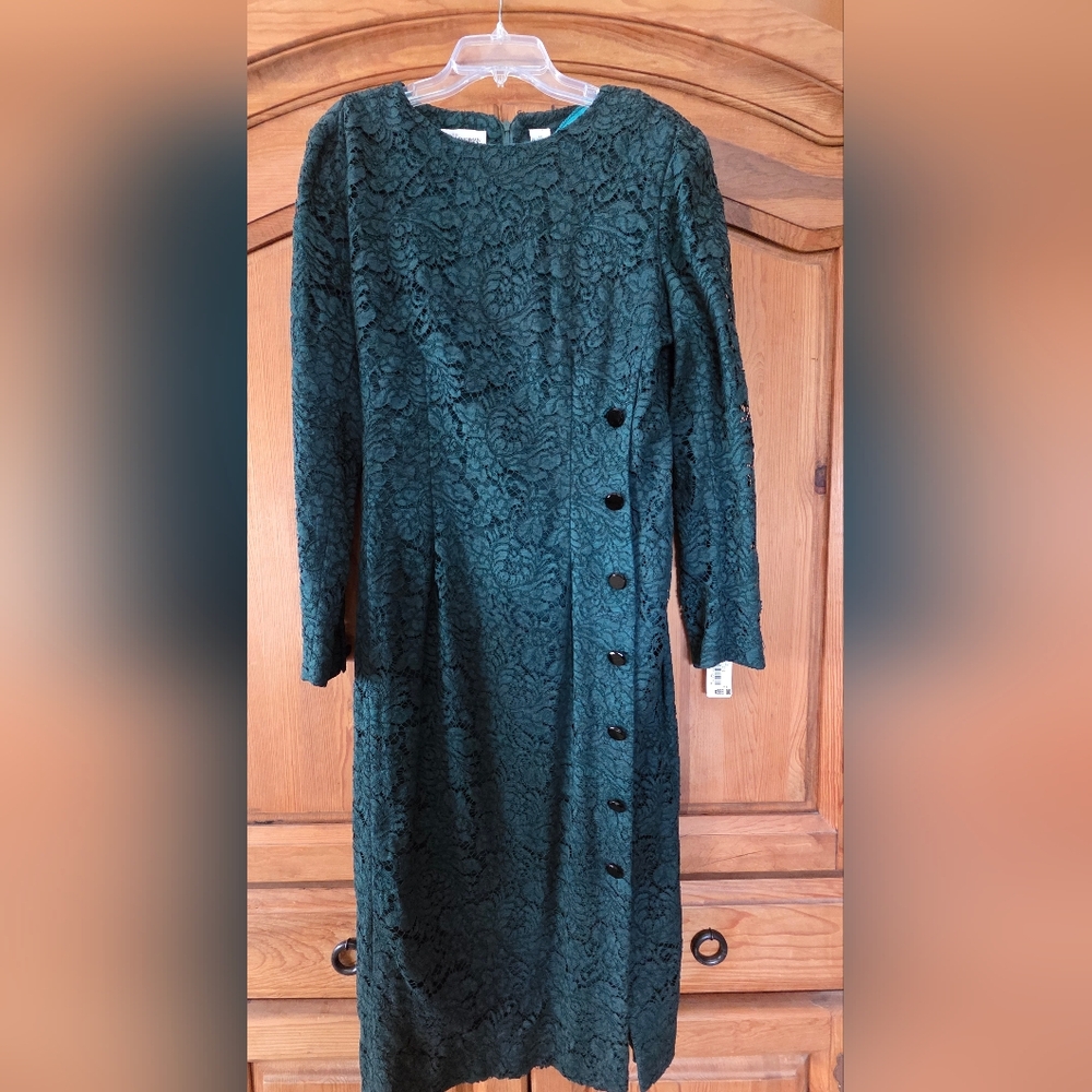 Vtg Women's Long Lace Dress Sz 12 Dark Green 1990's Dana Buchman NWT $388
